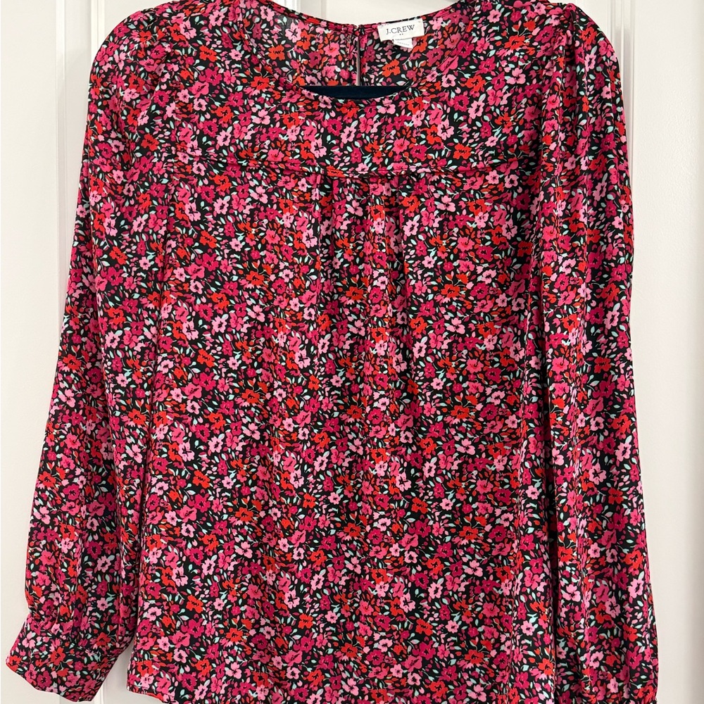 J Crew Vibrant Pink Floral Blouse